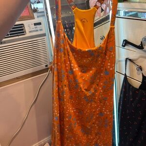 Kitty And Vibe Orange Floral Swim Dress Pockets Adjustable Straps Resort 4X